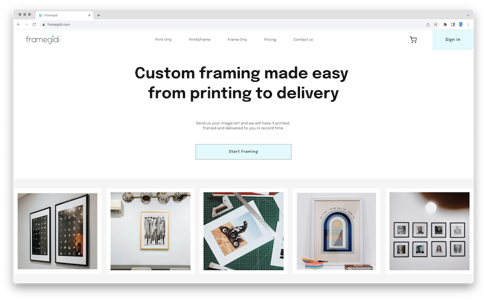 Framegidi custom framing website home page