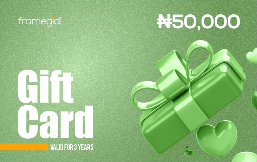 Green custom-framing gift card worth N50,000