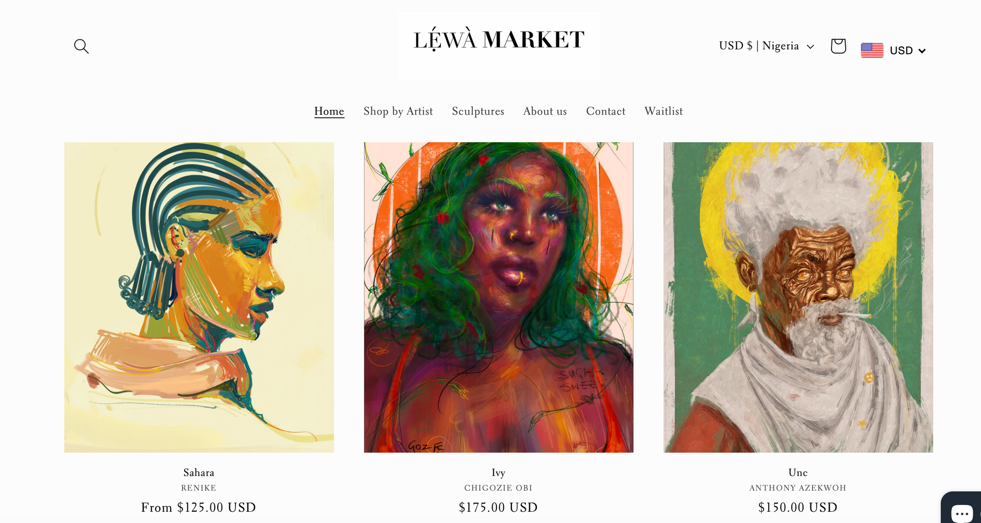 Lewa Market featuring art by Renike, Chigozie Obi and Anthony Azekwoh for sale